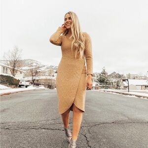 Ivy City Co Tan Long Sleeve Dress